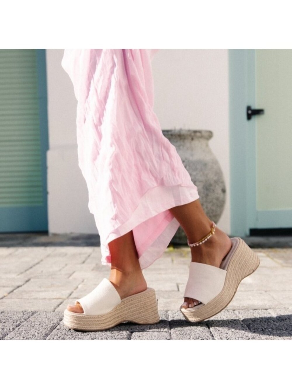 MIA Palma Platform Sandals Bone White Leather Wedge Shoes Size 6.5